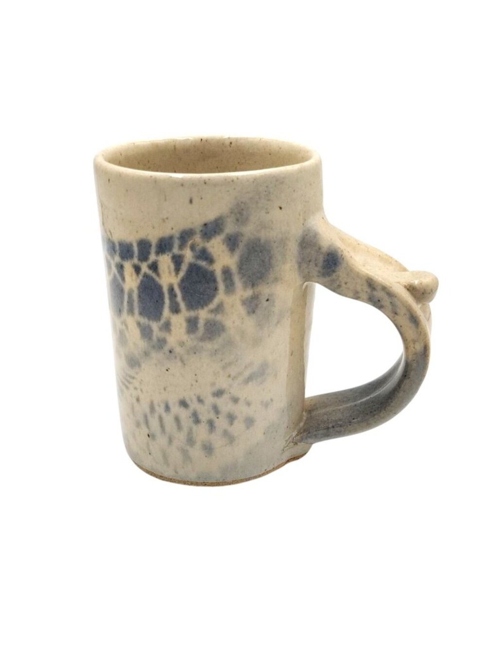 Stoneware Mug 14 Oz Handmade Pottery Blue White Artist Signed DeGraaf Vintage US